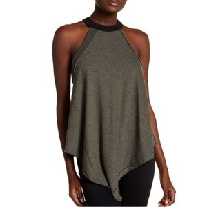 Free People Twin Peaks Asymmetrical Knit Halter Top in Moss Gray/Black Size S